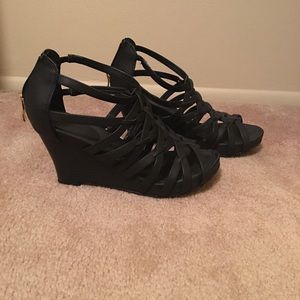 Black wedge sandals